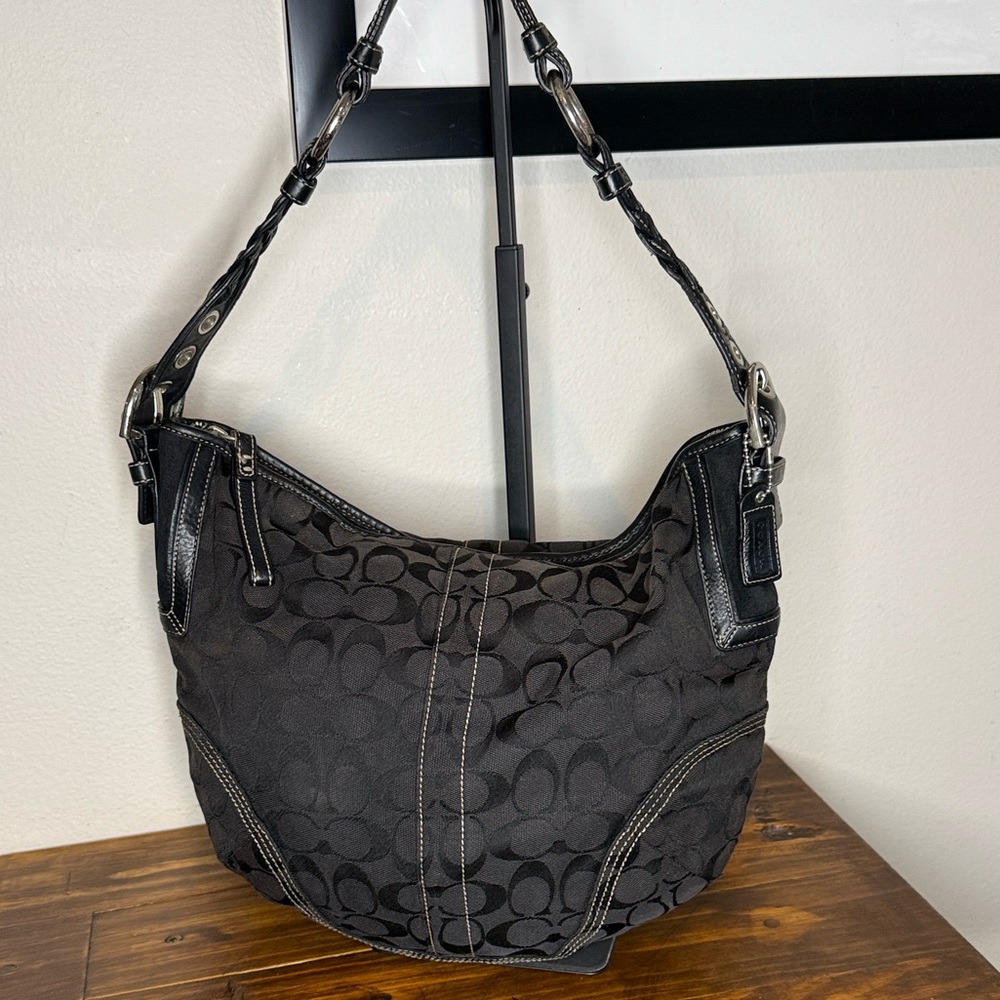 Vintage Coach SoHo Black Braided Strap Signature Hobo Bag
